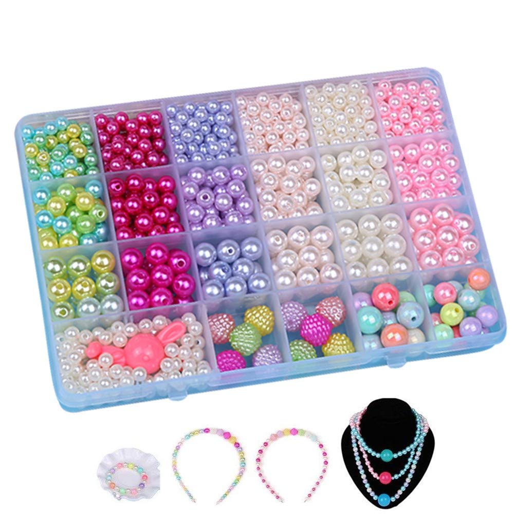 byou Kids Beads, DIY Bead Plastic Colorful Bracelet Making Kits for Girls in PVC Box as Gift for Necklace and Bracelets Headband Ring 800 pieces