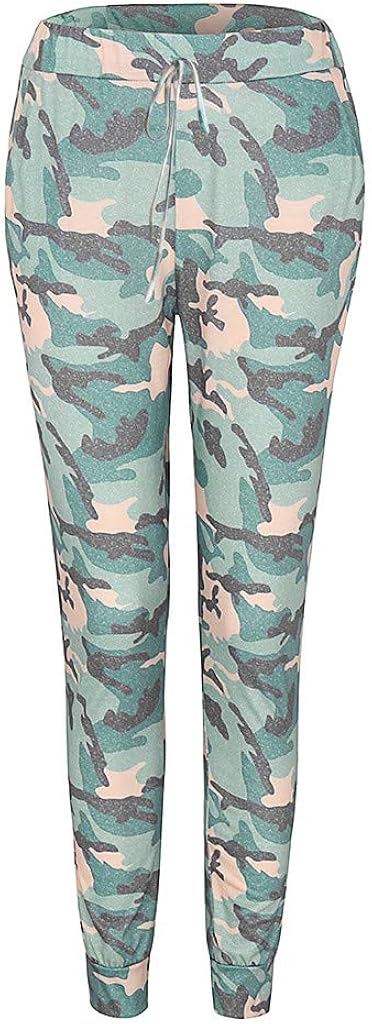 VEZAD Store Womens Harem Pants Leopard Print Elastic Waist Pocket Bandage High Waist Trousers: Clothing