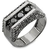 Dazzlingrock Rhodium Plated 5 Stone Black Natural Diamond Mens Hip Hop Ring | 3.60 Ctw | Round Black | 14K Real Solid Gold
