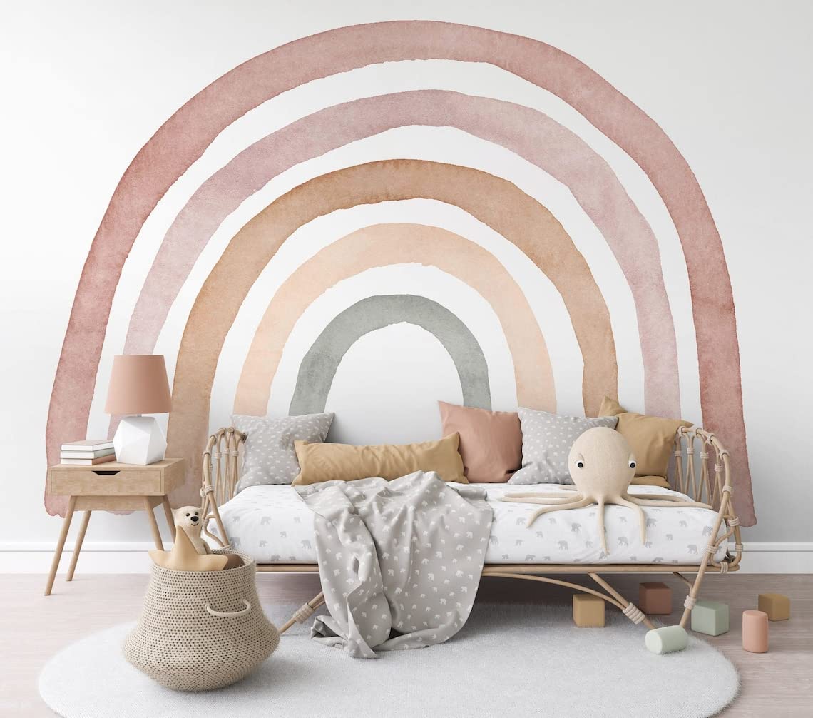 BelleImpression - Rainbow Wall Decal Sticker (83.8cm Wide x 60cm Height) Peel & Stick Perfect for Nursery, Baby Room, Play Room, Kids Room or Bedroom Decor. Suitable for Baby, Kids, or Children.