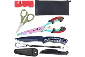 Aboda Fishing Tool Kit, Fishing Pliers Scissors Knife Tools Set with Sharpener Sheath and Lanyard, Perfect Fishing Gifts for 