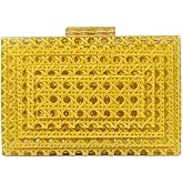 PENGZHI Women Acrylic Rattan Clutch Purse Rattan Woven Evening Bag Wedding Party Purse Summer Beach Wicker Shoulder Handbag