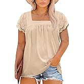 Eytino Womens Plus Size Tops Ruffle Short Sleeve Square Neck Summer Loose Casual Tee Shirts(1X-5X)