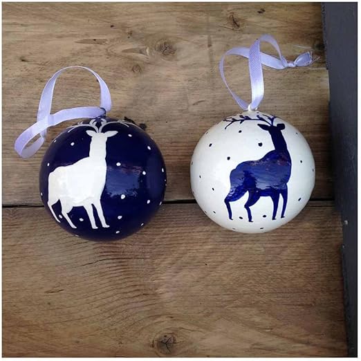 Boule De Noël En Papier Mâché Renne Bleu Marine