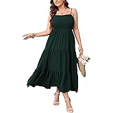 SCOMCHIC Women's Plus Size Summer Maxi Dress Sleeveless Spaghetti Strap Smocked Casual Boho Tiered Long Beach Sun Dresses