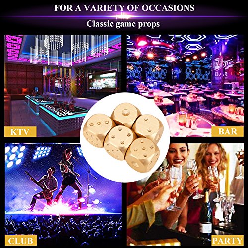 5pcs Table Game Dice, Aluminium Alloy Table Game Poker Games Dices Set with Storage Box for Table Games Poker Monopoly(Gold-Square Box)