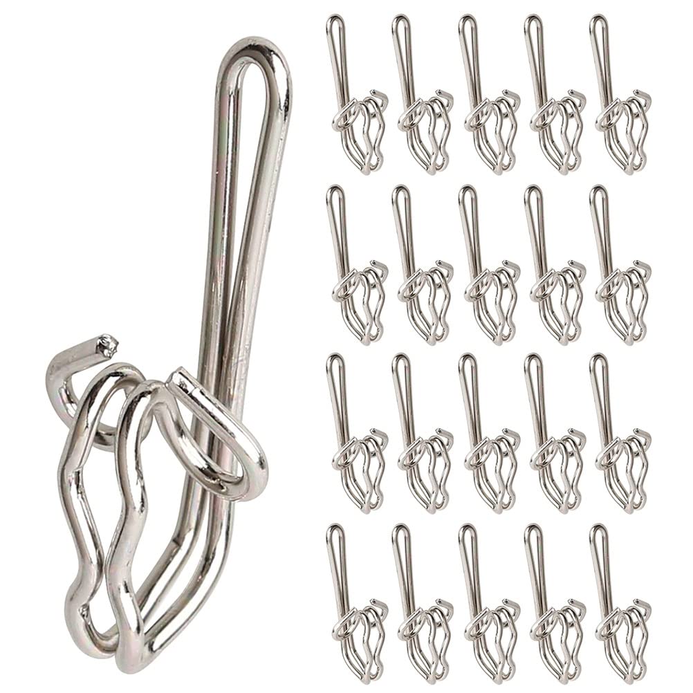 Kuou 100 Pcs Metal Curtain Hooks - Stainless Steel Drapery Hooks for Window & Door Curtains (Silver)