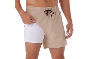BRISIRA Mens Swim Trunks Bathing Suit 5 Inch Inseam Compression Liner Beach Swim Shorts Swimwear Quick Dry Zipper Pocket