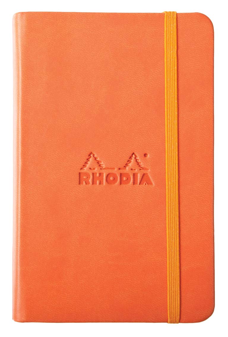 RHODIA 118634C - Tangerine Rigid Notebook - A6 - 192 pages - Plain Ivory Clairefontaine Paper 90 g/m - Bookmark, Elastic Closure - Faux Leather Cover - Rhodiarama Collection