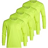 Bass Creek Outfitters Mens Hi Vis Long Sleeve - 4 Pack Hi Vis Construction Shirts for Men - Safety Shirts for Men (M-XXL)