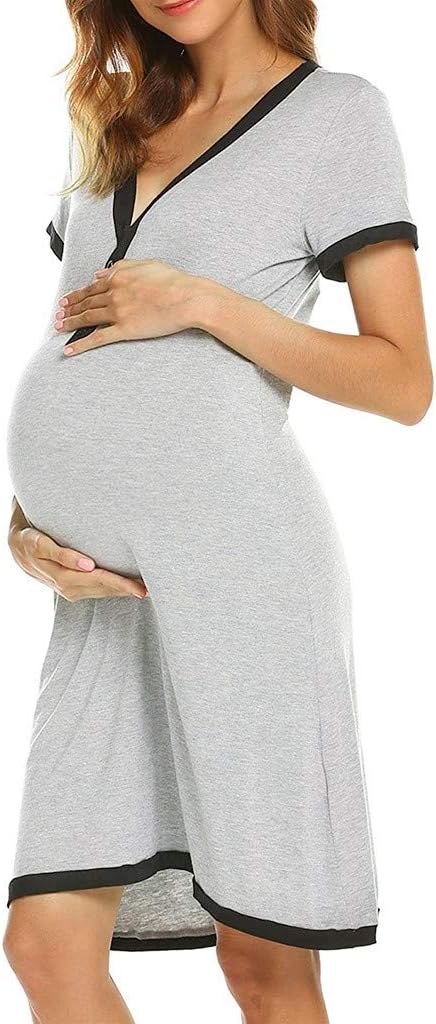 ZhixiaYS Women's Maternity Dress Nursing Nightgown for Breastfeeding Nightshirt Sleepwear