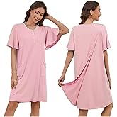 CARANXTEX Hospital Gowns for Women Open Back Ruffle Sleeve Dress Post Surgery Tear Away Adaptive Nightgowns with Pockets
