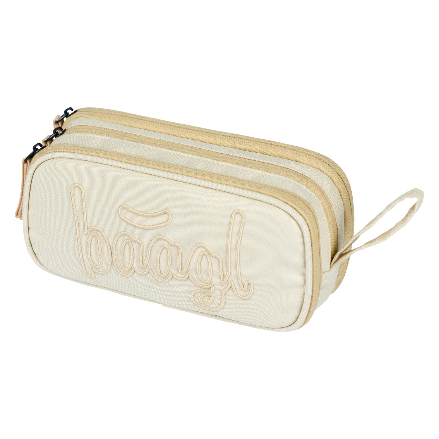 Baagl Pencil Case for Girls, Boys, School Pencil Case with 3 Compartments, Pencil Case for Teenagers, Kids Case, beige, Pencil case