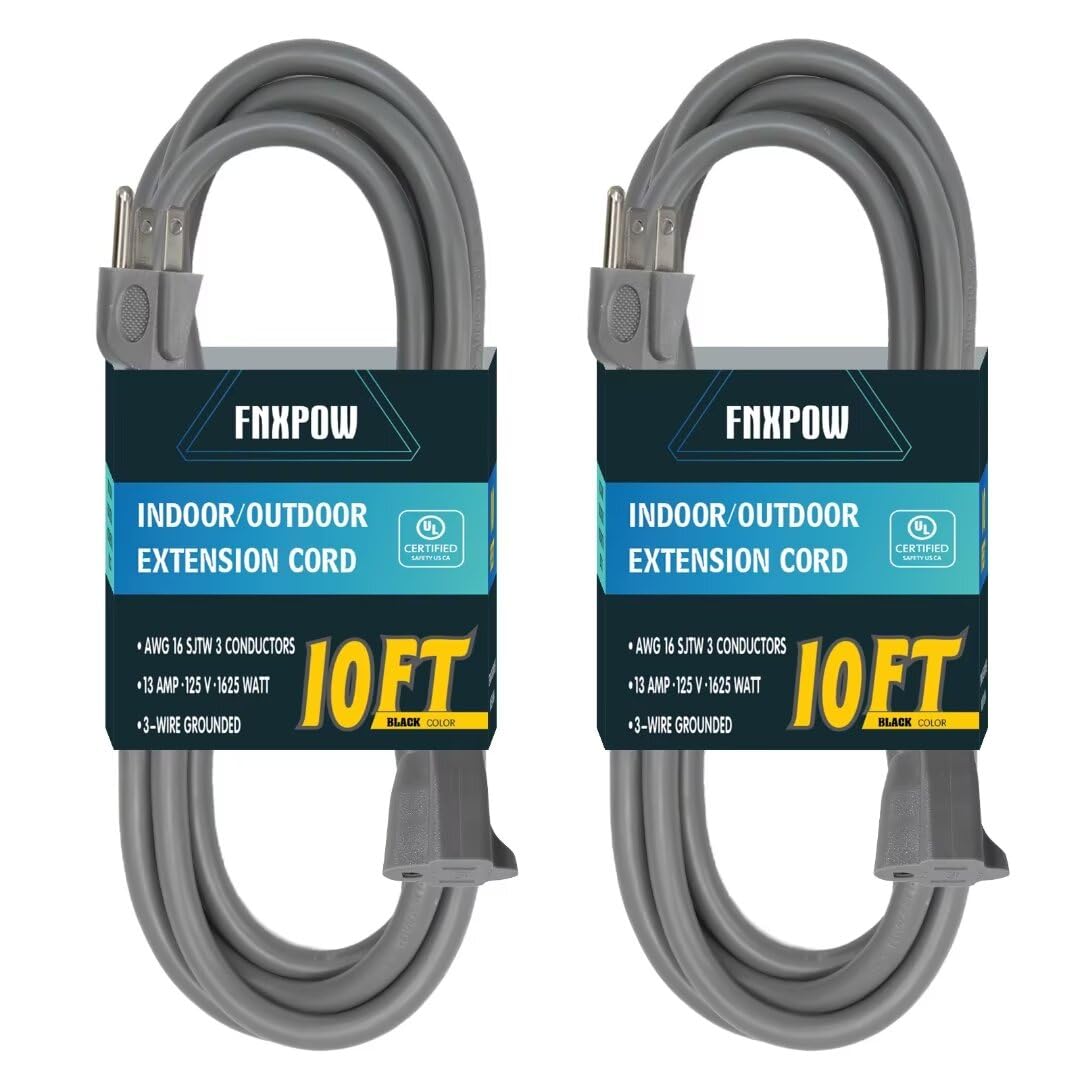 Photo 1 of **only one **FNXPOW Indoor Outdoor Extension Cord 10 FT Waterproof, 16/3 Gauge Heavy Duty Gray Extension Cords, 13A 1625W SJTW Extension Cord with 3 Prong Grounded Plug, Great for Tools, Lights, UL Listed, 
