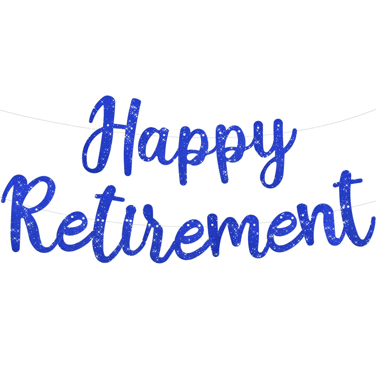 TONIFUL Blue Glitter Happy Retirement Banner - Pre-Strung, No DIY, Party Supplies for Retirement