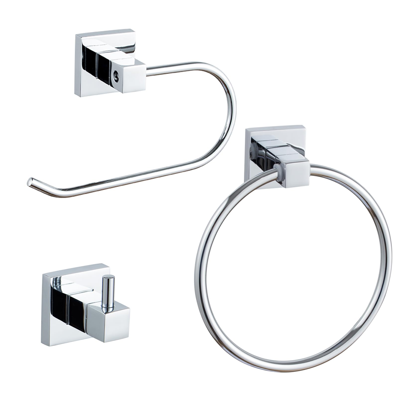 Hand Towel Holder Set of 3 - Towel Ring+Toilet Roll Holder+Towel Hook, Chrome 150306
