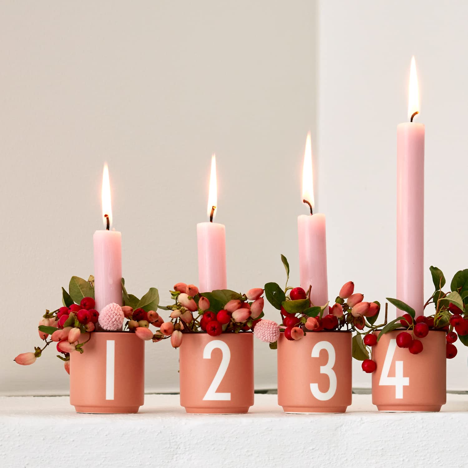 Design Letters Advent Candle Holder Cup Set of 4 | Candle Holder Cups Perfect for Advent Decoration, Christmas Decoration, Home Decoration | Advent Candle Holder in Porcelain with Engraved Letters