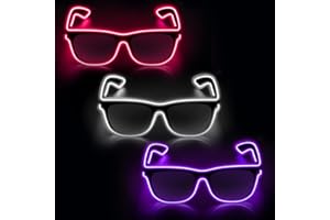 YouRfocus Wired LED Light up Glasses 3 Pack Glow in the Dark Neon Rave Glasses for Rave Party, EDM, Halloween, Christmas, Operated with Battery Power (Purple + White + Red)