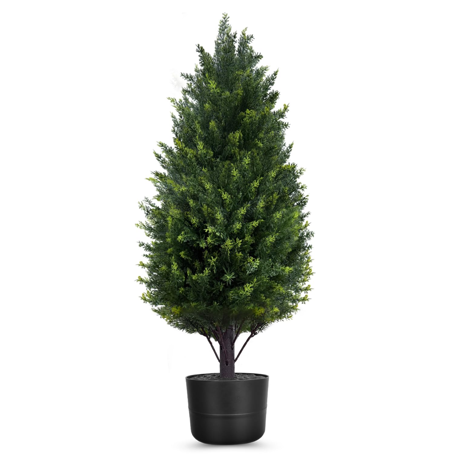 Photo 1 of 2.3FT Artificial Cedar Topiary Tree Outdoor, Realistic Fake Pine Tree with Pot, UV Resistant Faux Greenery Shrubs Bushes, Cypress Plants for Front Door Porch Offices Home Indoor Decor