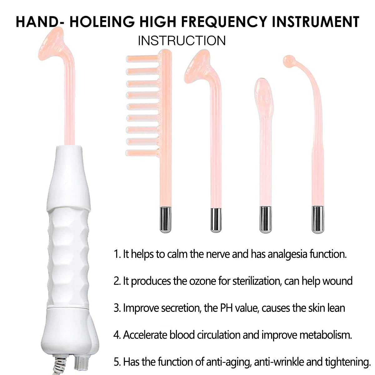 Numbowan High Frequency Facial Machine, Handle Skin Therapy Wand for Skin Tightening,Wrinkle Reducing, Anti-Aging, Dark Circles, Hair and Scalp Stimulator 4 in 1: Beauty