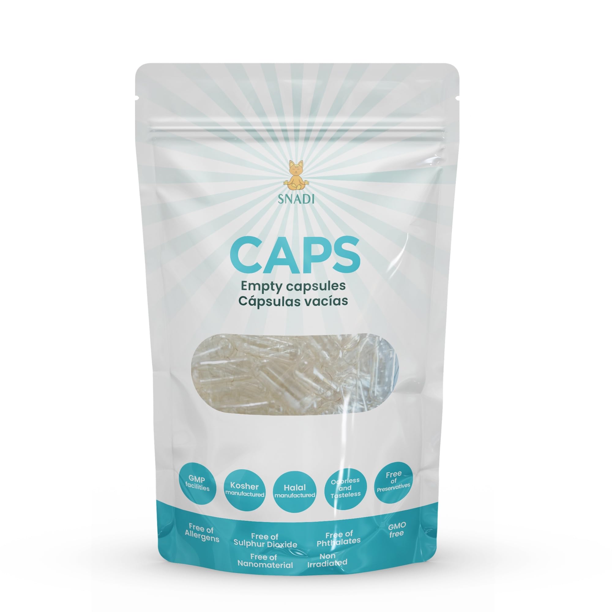 Snadi - 1000 Empty Gelatin Capsules | Size 00 | Transparent | Pharmaceutical Quality | Biodegradable Packaging | Ideal for Vitamins and Supplements | Odorless and Tasteless