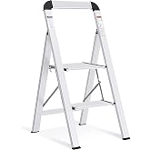 KINGRACK Aluminium 2 Step Ladder, Lightweight Step Stool with Non-Slip Pedals, Handrail, 330LBS Foldable Step Ladder for Kitchen, Garage, Home, Space Saving, Sturdy and Portable, Silver