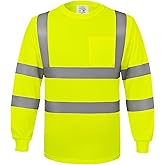 wefeyuv Safety Shirt Long Sleeve High Visibility Reflective Breathable T Shirt for Work Warehouse Construction Class 3