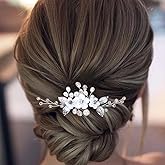 ALUINN Crystal Bride Wedding Hair Comb Pearl Hair Piece Flower Bridal Hair Accessories for Brides Bridesmaids Women Silver