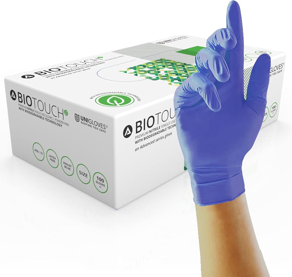 Unigloves BioTouch Nitrile Gloves Biodegradable Medical Grade Large Violet