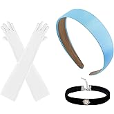 Dfqsofd Princess Costume Accessories, Princess Headband Black Velvet Choker Long Gloves Set for Halloween Cosplay Birthday