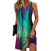 Disamer Womens Summer Dress 2026 Casual Button Down V Neck Sleeveless Boho Floral Beach Sundresses Vacation A-Line Dresses