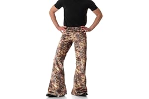 LDNINE Men's Velvet Relaxed Vintage 60s 70s Bell Bottom Stretch Fit Classic Comfort Flared Flares Retro Leg Disco Pants