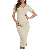LAHILO Long Sleeve Maternity Sweater Dress for Fall Winter Baby Shower & Photoshoot - Women's Pregnancy Maternity Dresses