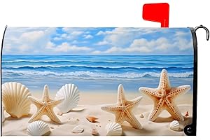 BARNEOVA Summer Beach Starfishs Mailbox Covers Magnetic Standard Size 18 X 21 Inch Blue Ocean Magnetic Mailbox Cover Seashells Mailbox Wraps Post Letter Box Cover Decoration Outdoor Garden Yard Home Outside