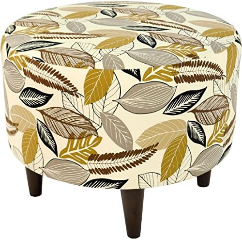 MJL Furniture Designs Sophia Collection Flora-Foliage Series Contemporary Round Ottoman, Driftwood/Brown/Tan/Black/Wooden Legs