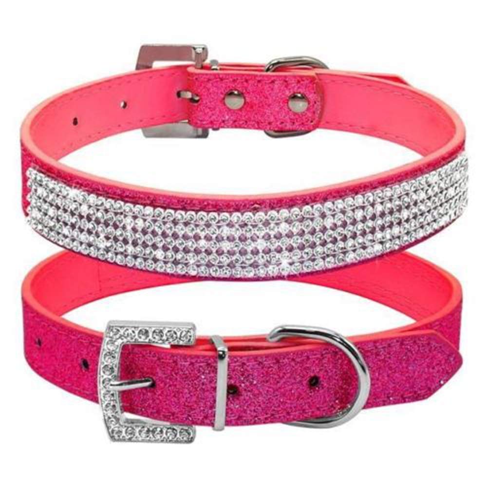 haoyueer Cute Dazzling Sparkling Leather Dog Cat Rhinestone Collar Crystal Diamond Pet Dog Puppy Collar … (S, Hot Pink)