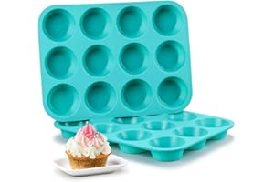 CAKETIME Silicone Muffin Pan Set - Cupcake Pans 12 Cups Silicone Baking Molds,BPA Free 100% Food Grade, Pinch Test Approved, Pack of 2