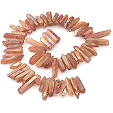 BEADIA Beige Titanium Coated Crystal Quartz Spike Point Stick Beads Rough 0.6"-0.8" for Jewelry Making 15 Inch/Strand