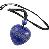 TUMBEELLUWA Carved Stone Heart Shape Necklace Chakra Quartz Pendant with Cord Amulet Healing Crystal Jewelry for Unisex