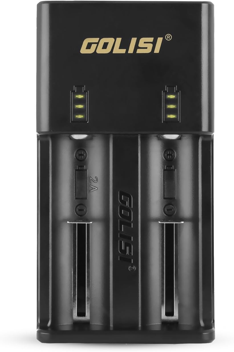 18650 26650 Smart Battery Charger,GOLISI 2 Slots Intelligent Universal Rechargeable Battery Charger with USB Port for IMR 18650/26650/10440/14500/RCR123/Ni-MH/Ni-Cd/AA/AAA and More