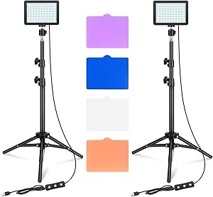 LED Video Light 11 Brightness and 4 Color Filters Dimmable Photography Continuous Table Top Lighting, Adjustable Tripod Stand, USB Portable Fill Light for Photo Studio Shooting