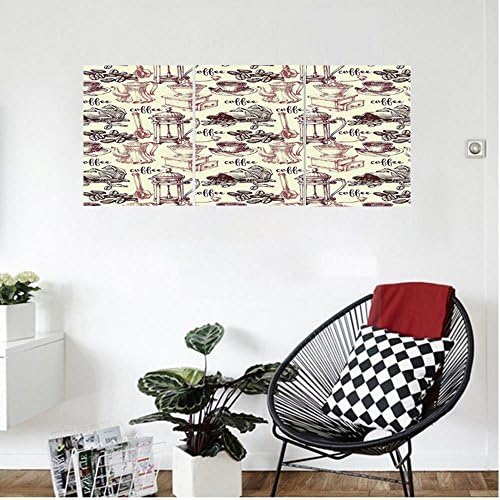 Liguo88 Custom canvas Kitchen Coffee Beans with Old presso Machine in Sketch Hand Drawn Image Wall Hanging for Bedroom Living Room Egg Shell Dried Rose Brown