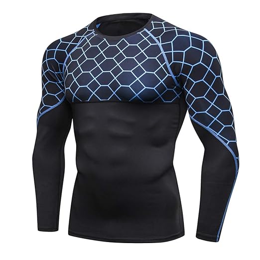 Msliy Herren Sportshirt Kompressionshirt Langarm Funktions Unterhemd Unterwäsche Funktionsshirt Laufshirt mit Rundhalsausschn
