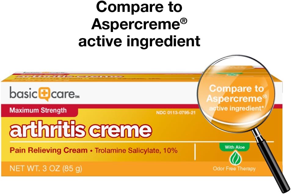 Basic Care Arthricream, Trolamine Salicylate 10%, Analgesic & Arthritis Pain Relief Cream, 3 Ounces: Health & Personal Care