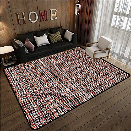 Retro,Kitchen Carpet 60"x 72" Vintage Striped Grid Art Outdoor Rugs for patios