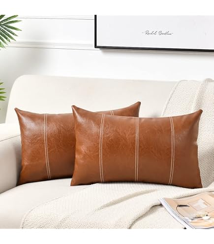2 Federe Per Cuscino Lombare In Finta Pelle Marrone – Fancy Homi, 30x50 Cm, Cucite A Mano, Con Cerniera, Per Divano E Letto - 2