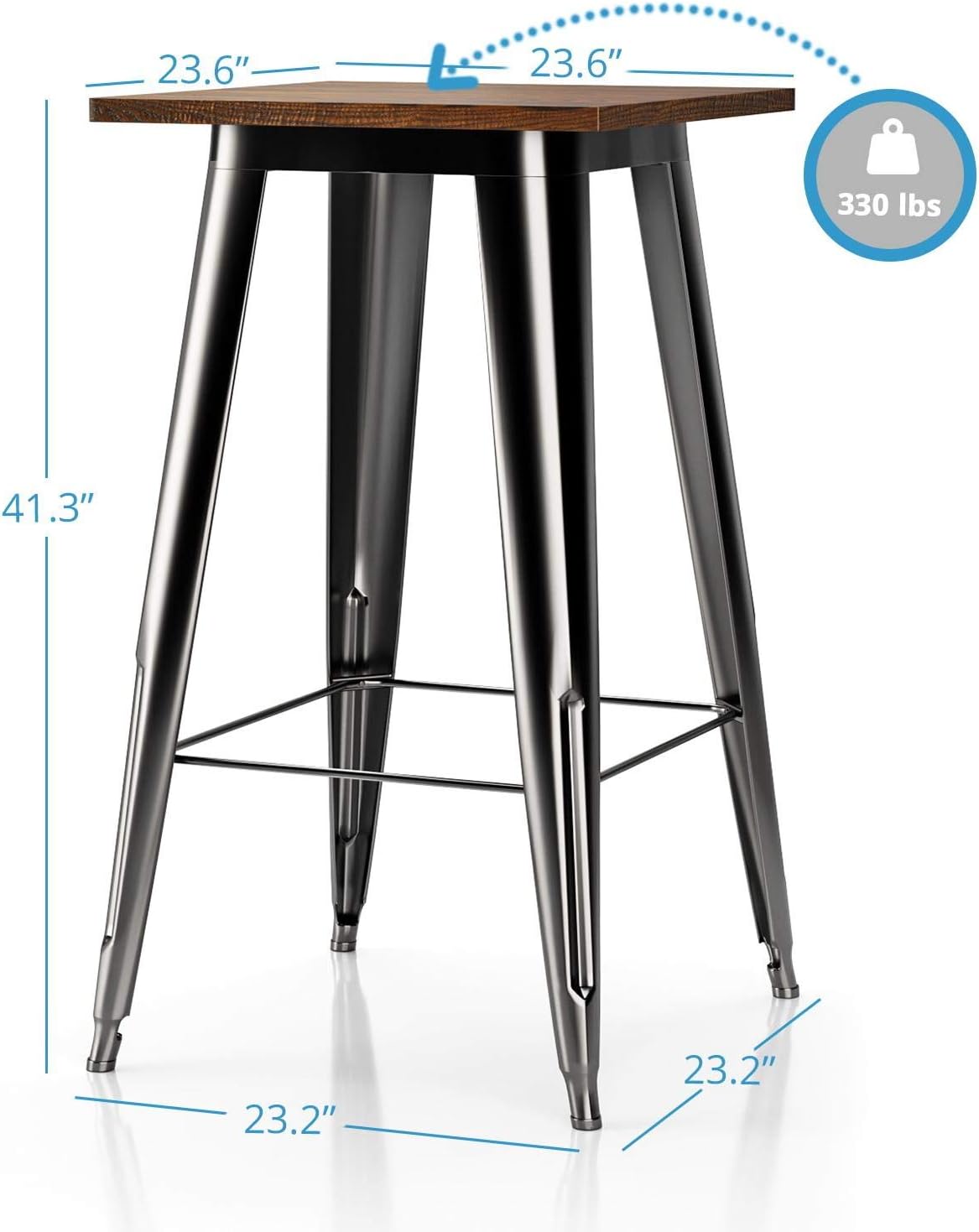 black patio bar stools on Vipek Metal Bar Stools Dining Bar Table Chair Set 23 6 Square 41 5 H Solid Wood Top Table 4pcs High Back 30 H Black Patio Bar Chairs Bistro Vintage Cafe Kitchen Rustic