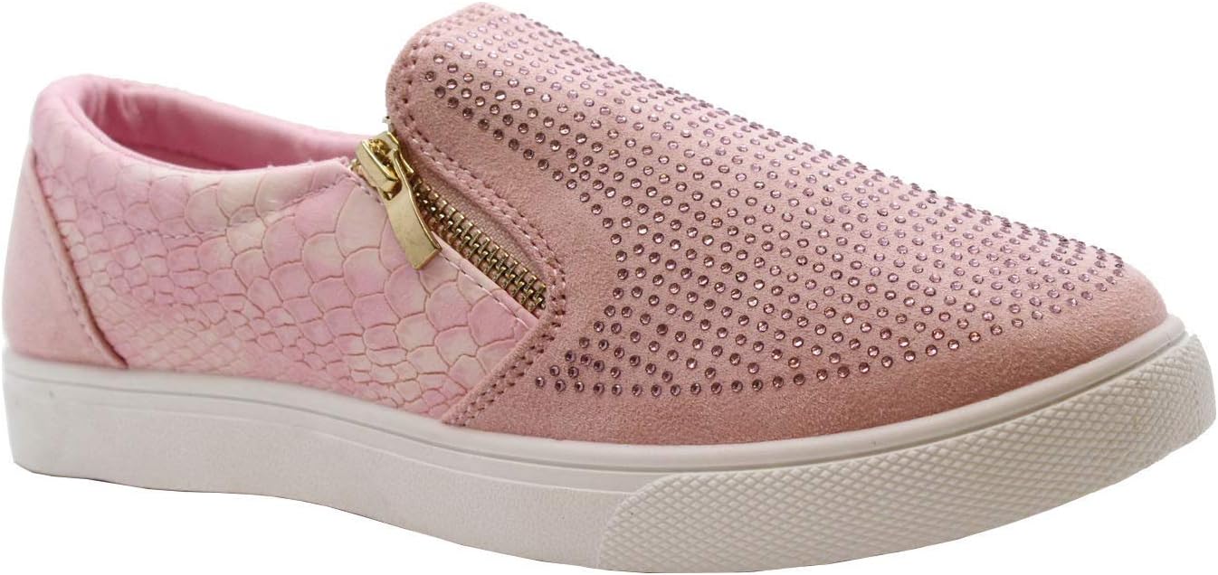 Definitely You Ladies Womens Flat Diamante Slip On Zip Trainers Plimsolls Sneakers Pumps Shoes Size (8 UK, Pink)