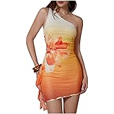 Milumia Women's Floral One Shoulder Tank Dress Ruched Asymmetrical Vacation Dresses