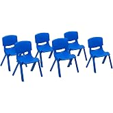 Costzon Plastic Stackable School Chairs, 6 Pack, Kids Learning Chairs with 11 inch Seat Height, Carrying Handle, Waterproof Children Chairs for Playrooms, Schools, Daycares and Home (6 Pack, Blue)